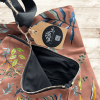 Image 4 of Cotton canvas tote bag and vanity pouch -Brown leaves