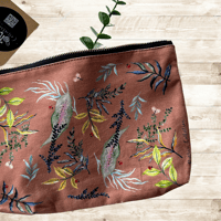 Image 3 of Cotton canvas tote bag and vanity pouch -Brown leaves