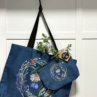 Image 1 of Cotton canvas tote bag and vanity pouch - Slate gray