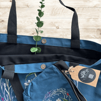 Image 3 of Cotton canvas tote bag and vanity pouch - Slate gray