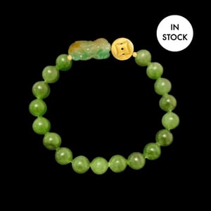 Image of Green Jade Pixiu Coin Energy Bracelet (Abundance, Protection)