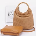 2IN1 FAUX STRAW BAMBOO HANDLE HANDBAG