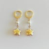 pearl gold star huggie hoop earrings