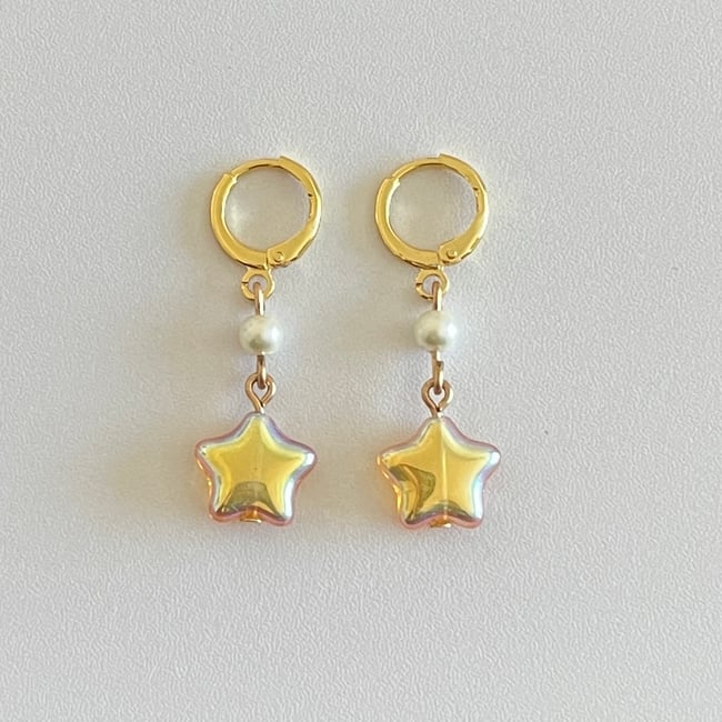 pearl gold star huggie hoop earrings