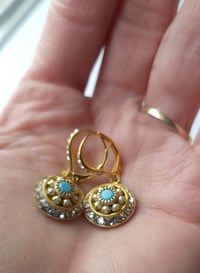 Image 6 of Old World Charm - Swarovski Clear Crystal, Pearl, and Turquoise Earring