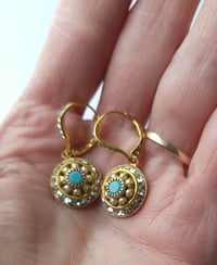 Image 3 of Old World Charm - Swarovski Clear Crystal, Pearl, and Turquoise Earring