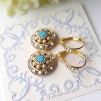 Image 7 of Old World Charm - Swarovski Clear Crystal, Pearl, and Turquoise Earring