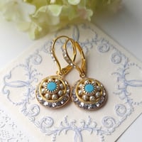 Image 10 of Old World Charm - Swarovski Clear Crystal, Pearl, and Turquoise Earring