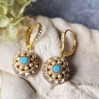Image 5 of Old World Charm - Swarovski Clear Crystal, Pearl, and Turquoise Earring