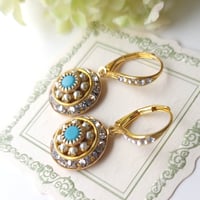 Image 1 of Old World Charm - Swarovski Clear Crystal, Pearl, and Turquoise Earring