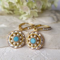 Image 11 of Old World Charm - Swarovski Clear Crystal, Pearl, and Turquoise Earring