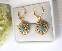 Image 13 of Old World Charm - Swarovski Clear Crystal, Pearl, and Turquoise Earring