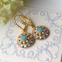Image 8 of Old World Charm - Swarovski Clear Crystal, Pearl, and Turquoise Earring