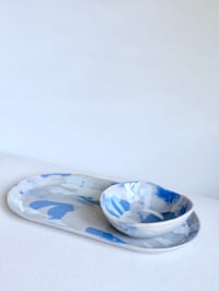 Image 3 of Blue and White Abstract Pattern Snack Bowl in Porcelain - Small