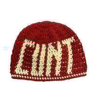 Image 1 of CUNT Red and Soft Yellow Fitted Beanie