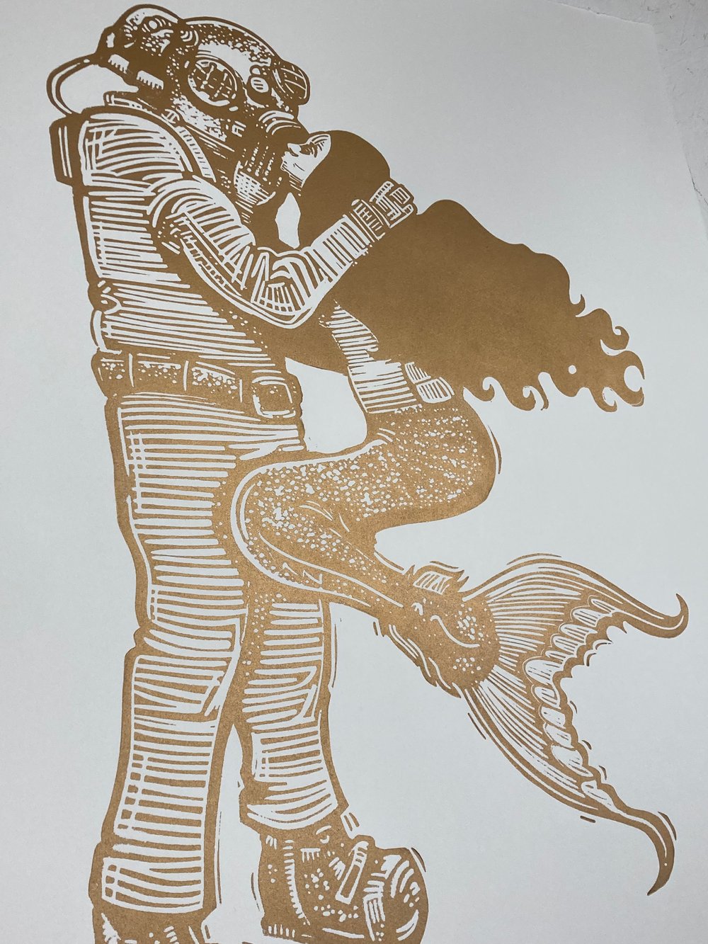 My Underwater Love XL linocut print