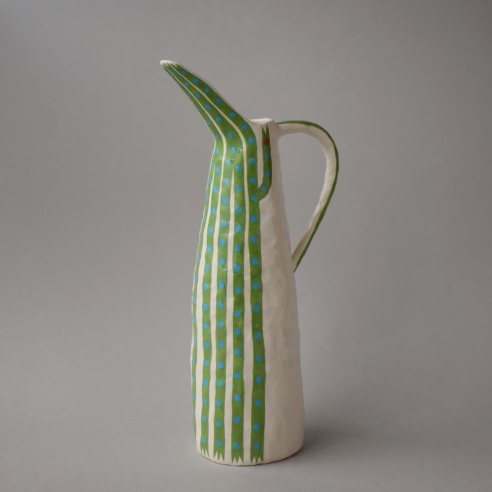 Image of Green and Blue Stripe Bird Vase
