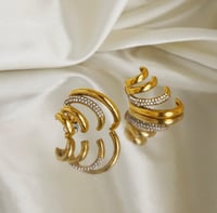 Image 2 of 18K Gold Plated Stainless Steele Four Layer Clay Iced Out Zircon Earrings