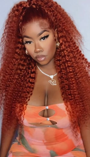 Image of Orange Copper 13x4 Deep Wave Lace Front in 26”
