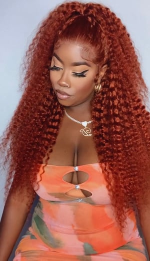 Image of Orange Copper 13x4 Deep Wave Lace Front in 26”