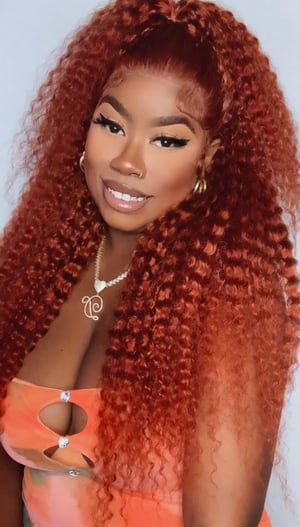 Image of Orange Copper 13x4 Deep Wave Lace Front in 26”