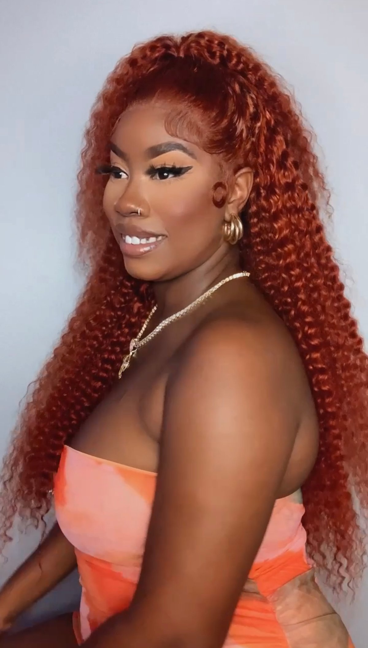 Image of Orange Copper 13x4 Deep Wave Lace Front in 26”