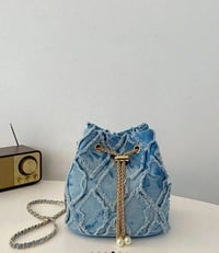 Image 1 of Denim Drawstring Bucket Purse