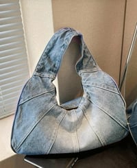 Denim Half Moon Bag w/Zipper