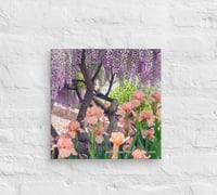 Image 2 of Chinese Wisteria and Peach Irises - 12” X 12” Canvas Print
