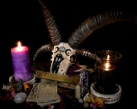 Image 1 of Hand Painted Jacob Ram Skull. SHIPPING NOT AVAILABLE.  