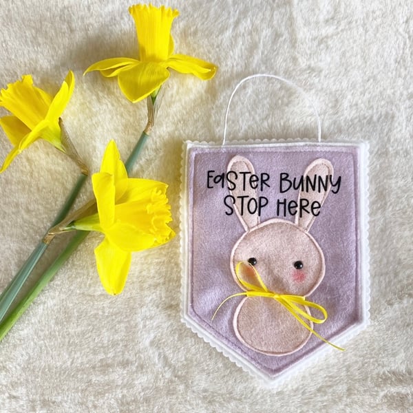 Image of Pastel Easter Bunny Stop Here sign