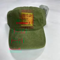 Image 2 of Olive Green/Orange “Wake Pray Hustle ” hat 