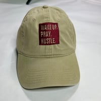 Image 2 of Tan/Burgundy “Wake Pray Hustle ” hat 