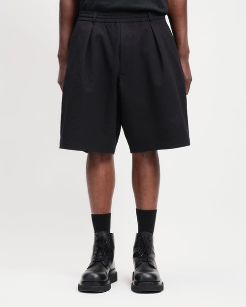 Image of Black Seersucker Cotton Track Shorts