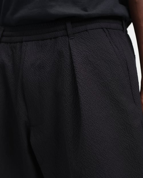 Image of Black Seersucker Cotton Track Shorts