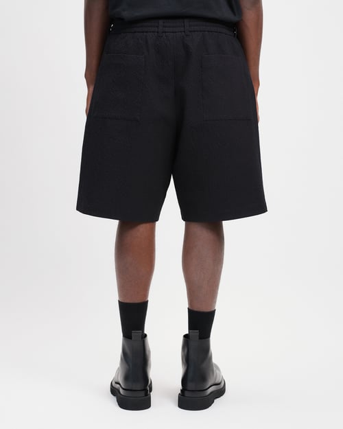 Image of Black Seersucker Cotton Track Shorts