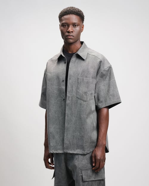 Image of Grey Washed Cotton Denim Shirt