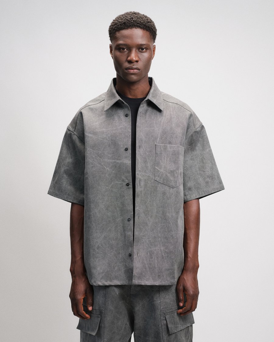 Image of Grey Washed Cotton Denim Shirt