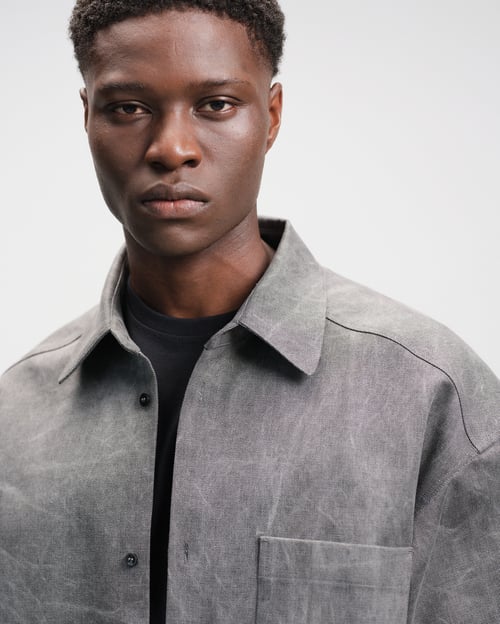 Image of Grey Washed Cotton Denim Shirt