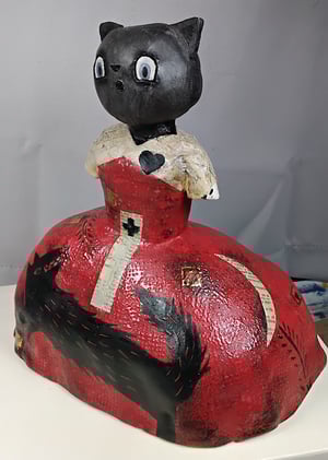 Image of Scruffy Little Herbert + Paine Proffitt ceramic collaboration - Red Dress Black Cat