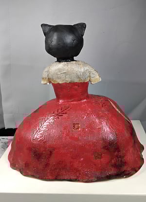 Image of Scruffy Little Herbert + Paine Proffitt ceramic collaboration - Red Dress Black Cat
