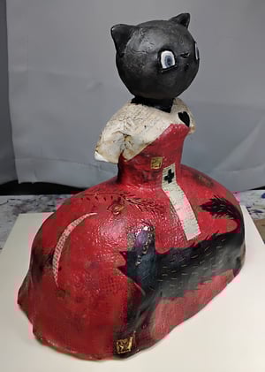 Image of Scruffy Little Herbert + Paine Proffitt ceramic collaboration - Red Dress Black Cat