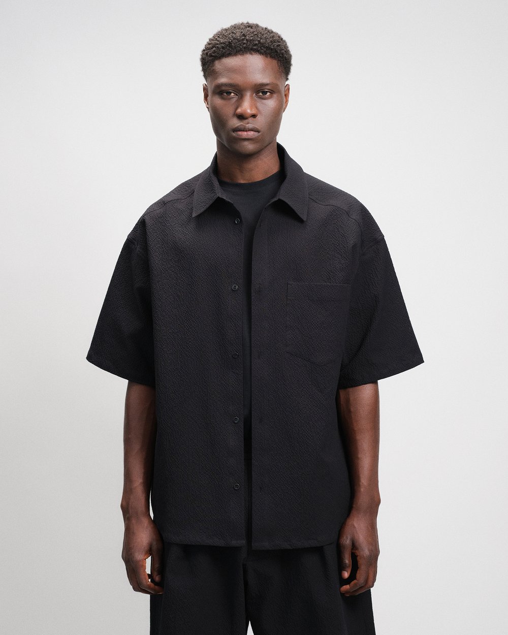 Image of Black Seersucker Cotton Shirt