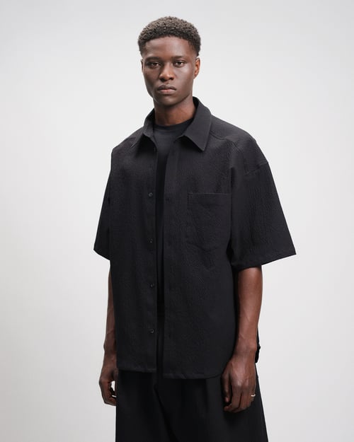 Image of Black Seersucker Cotton Shirt