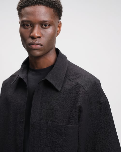 Image of Black Seersucker Cotton Shirt