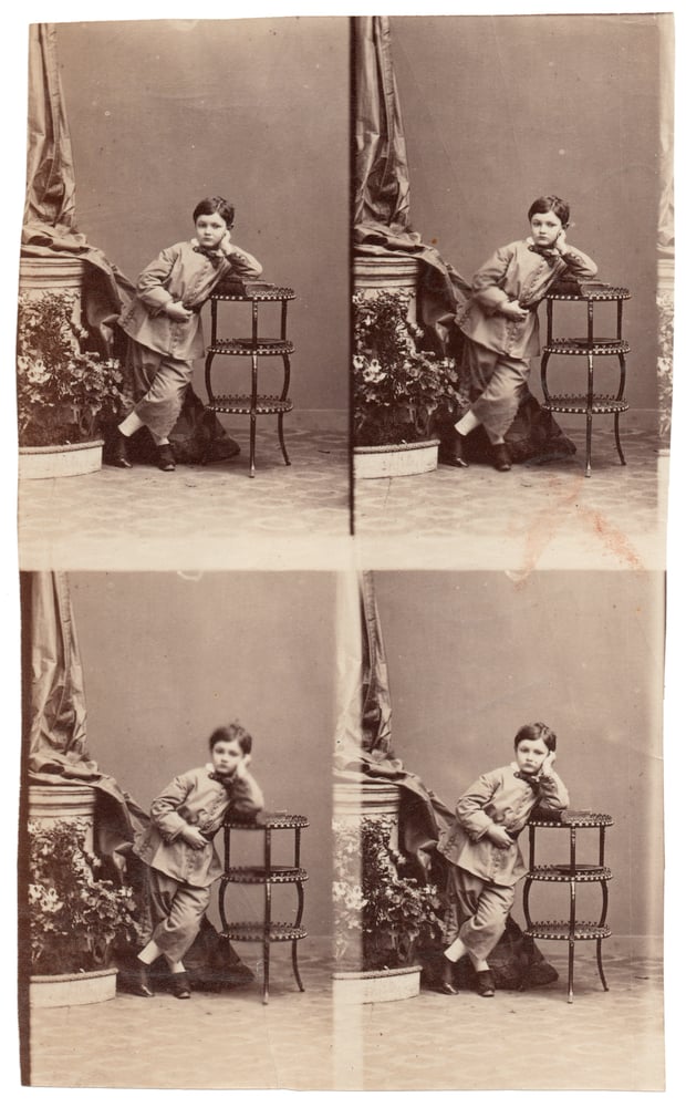 Image of Eugène Disdéri: uncut albumen print of four CDV portraits, ca. 1860