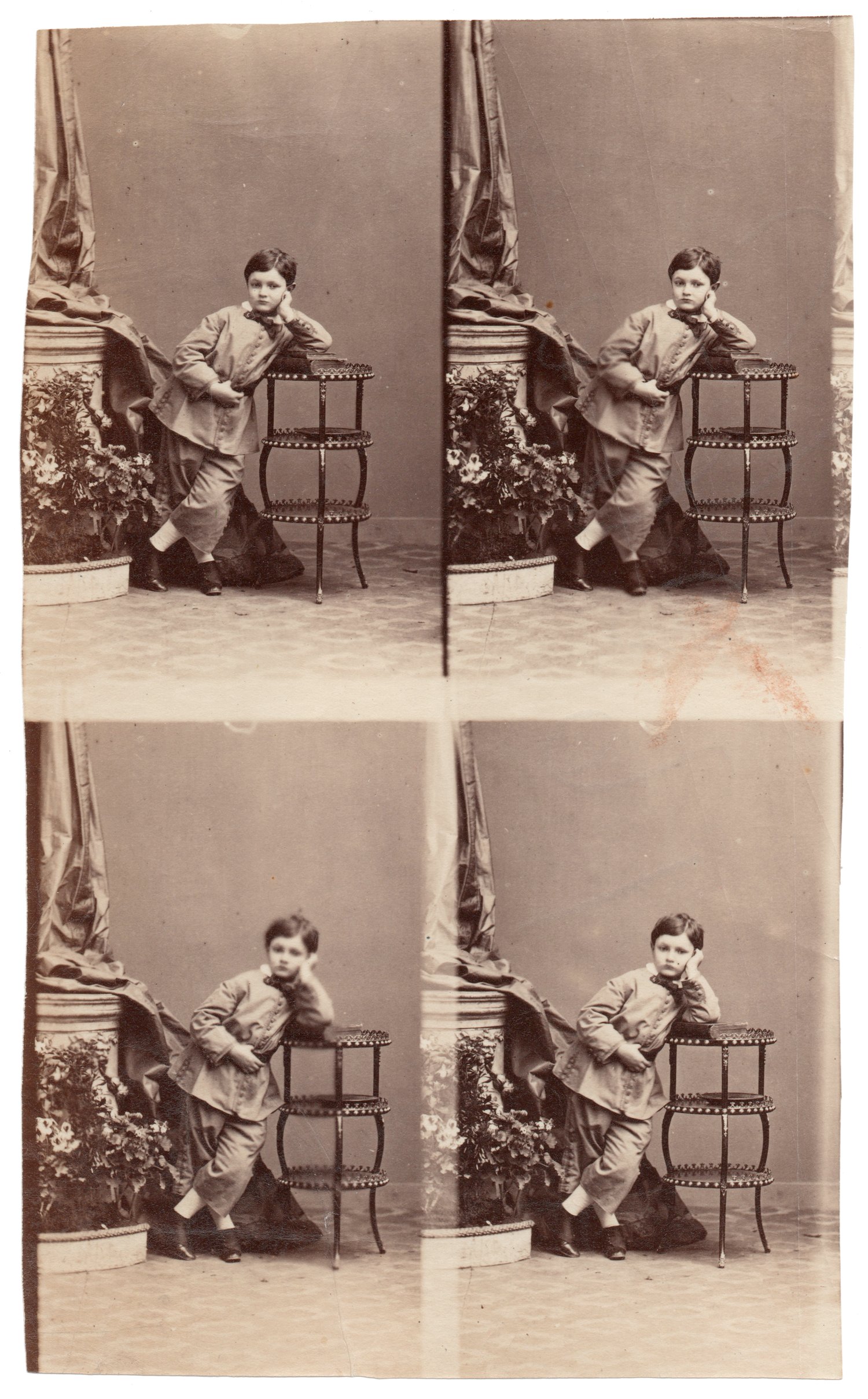 Image of Eugène Disdéri: uncut albumen print of four CDV portraits, ca. 1860