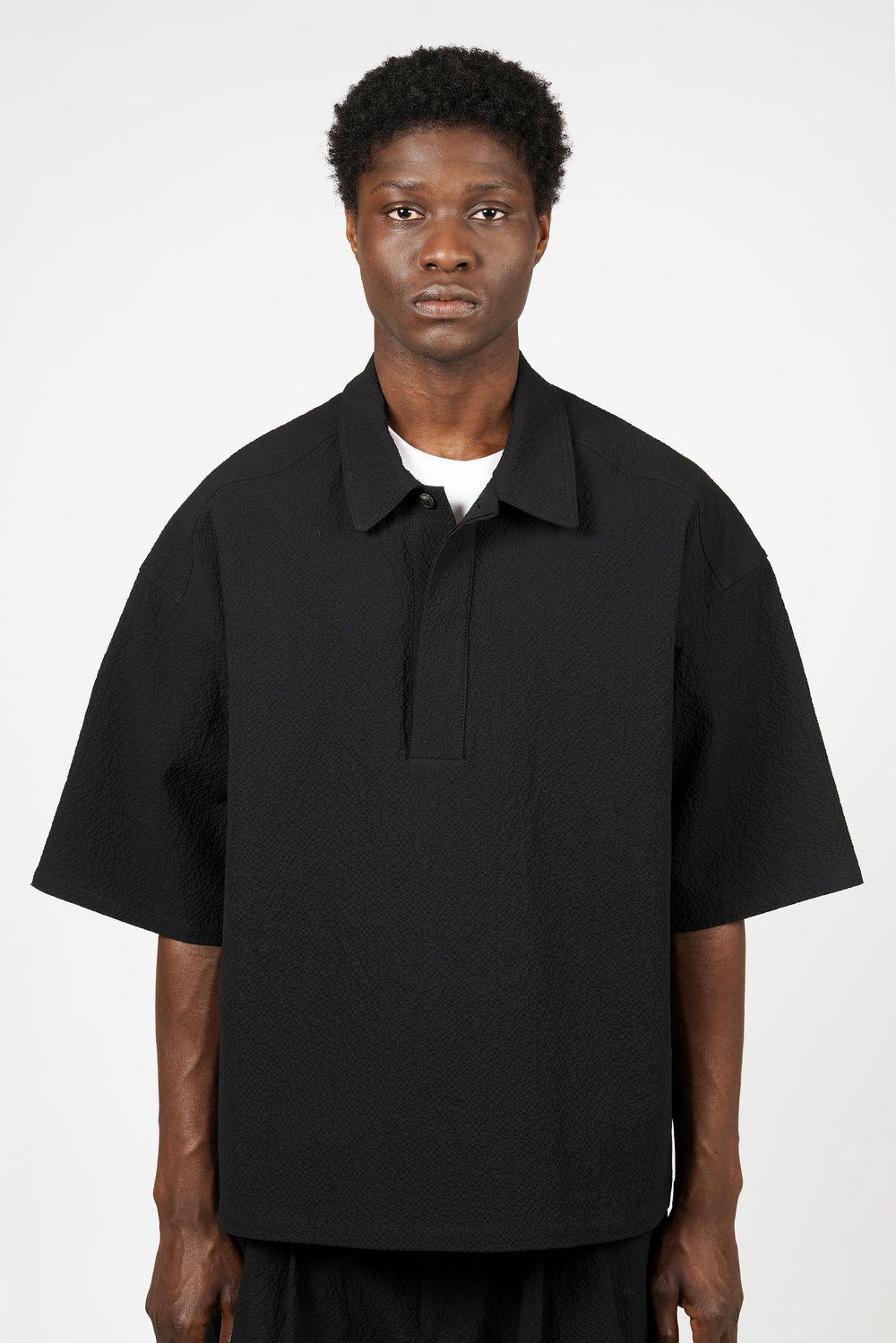 Image of Black Seersucker Cotton Polo