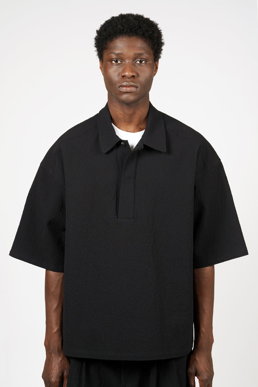 Image of Black Seersucker Cotton Polo