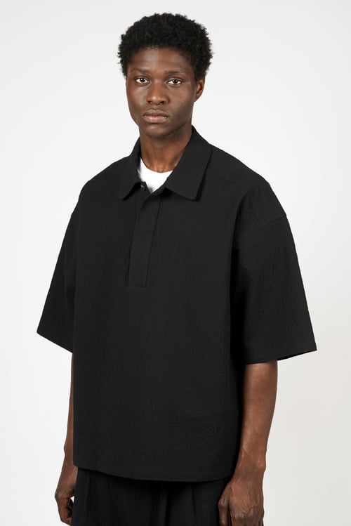 Image of Black Seersucker Cotton Polo